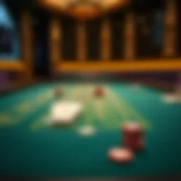 A classic baccarat table with cards and chips
