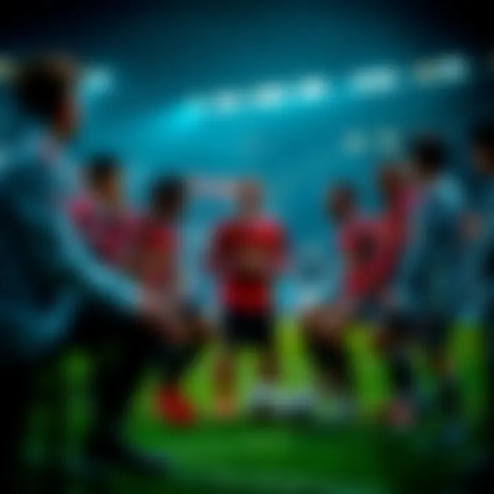 Manchester United players strategizing before match