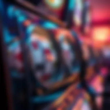 Close-up of a classic slot machine with spinning reels