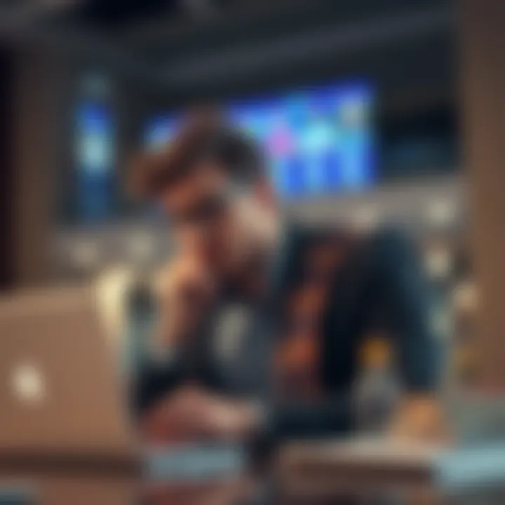 A thoughtful individual reviewing betting options on a laptop