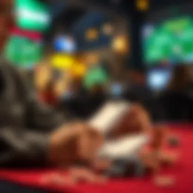 A person strategizing with a notepad and gaming chips